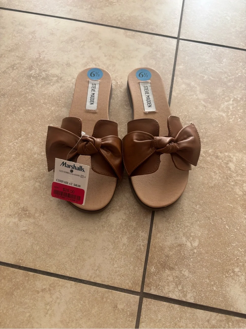Steve Madden Tan Bow Slide Sandals